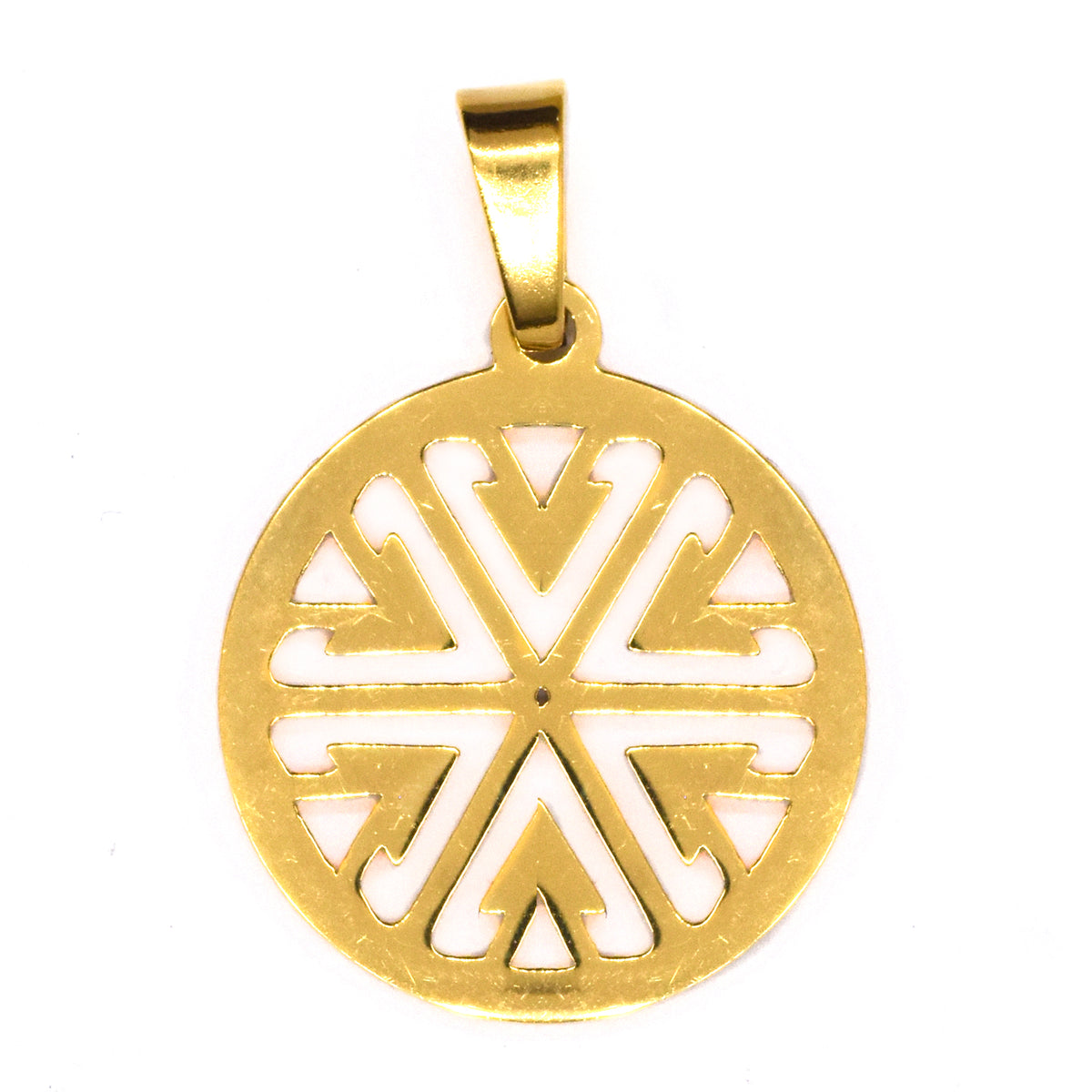 Stainless steel medium round V pattern cutout gold plated pendant - SSGP9089