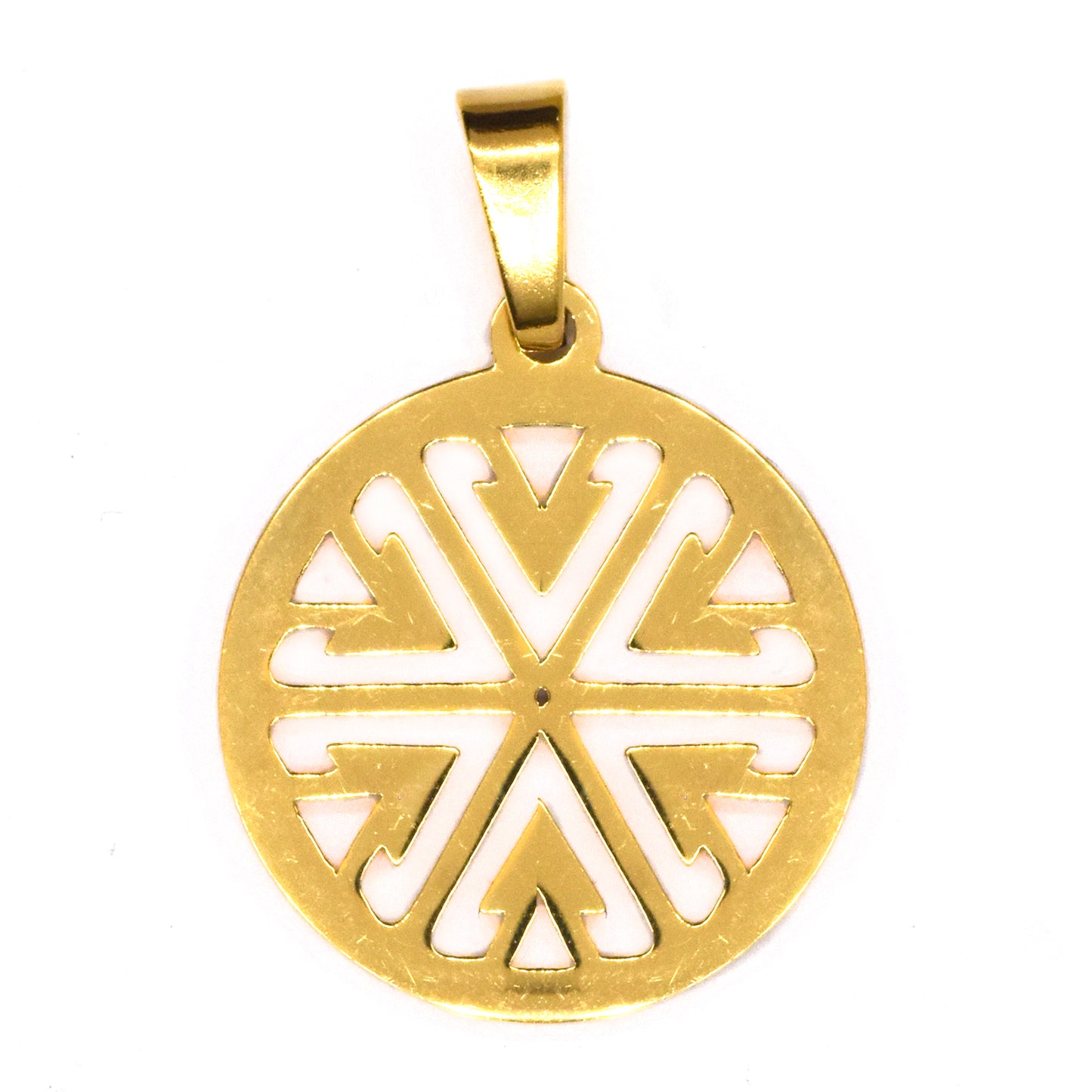 Stainless steel small round V pattern cutout gold plated pendant - SSGP9091