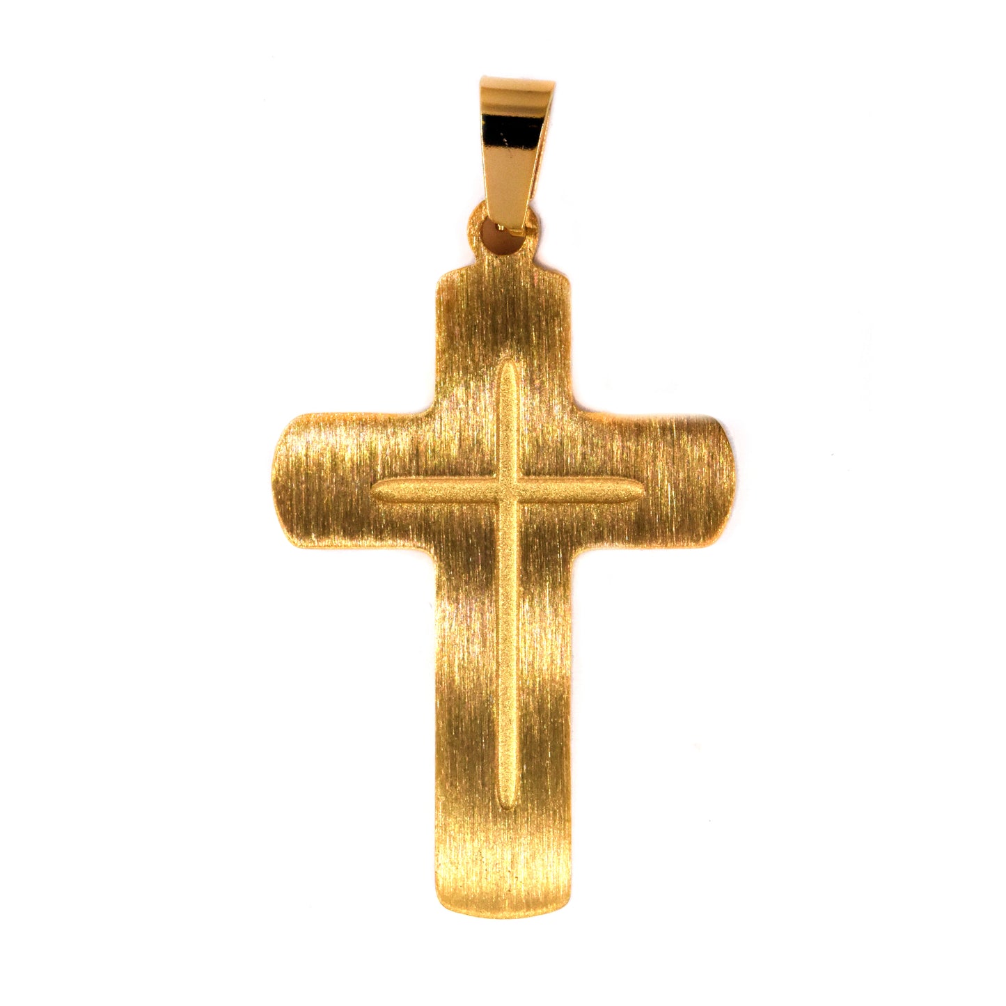 Stainless steel cross engraved cross gold plated pendant - SSGP9099