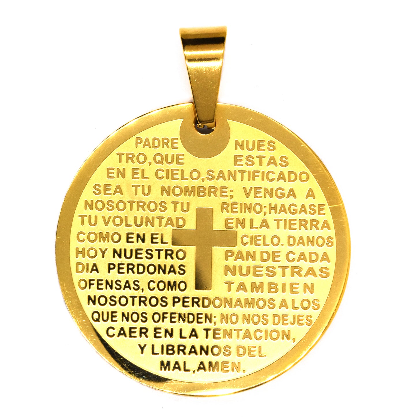 Stainless steel round prayer engraved gold plated pendant - SSGP9208