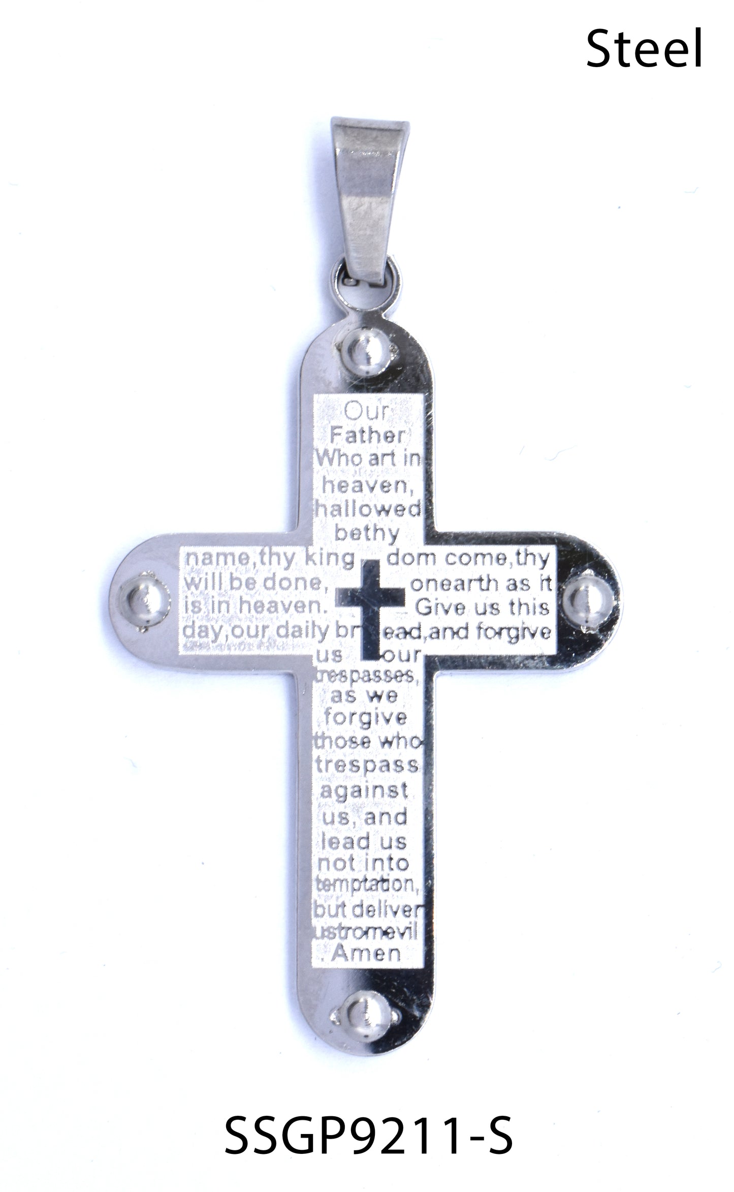Stainless steel prayer engraved cross pendant - SSGP9211