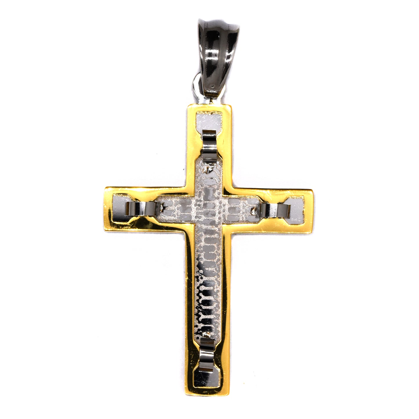 Stainless steel two tone pattern cross pendant - SSGP9264