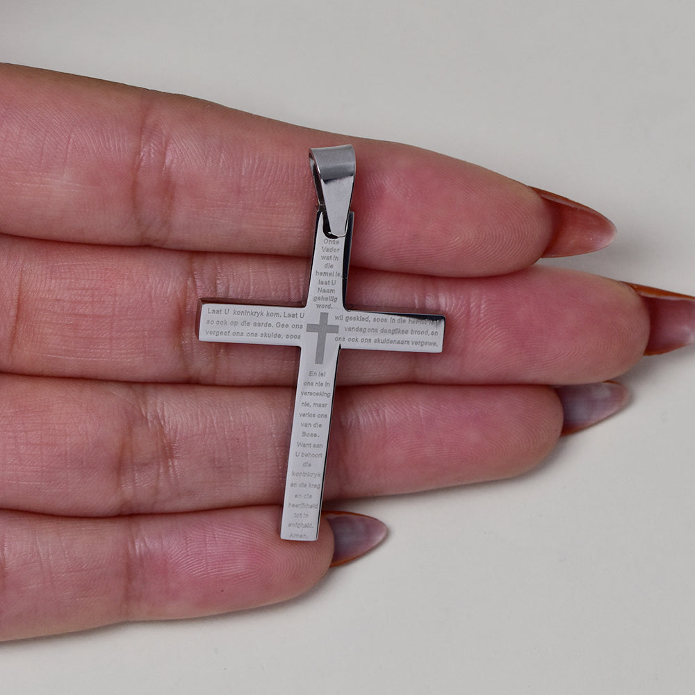 Stainless steel Afrikaans Prayer Cross pendant 40mm x 30mm - SSGP9400i
