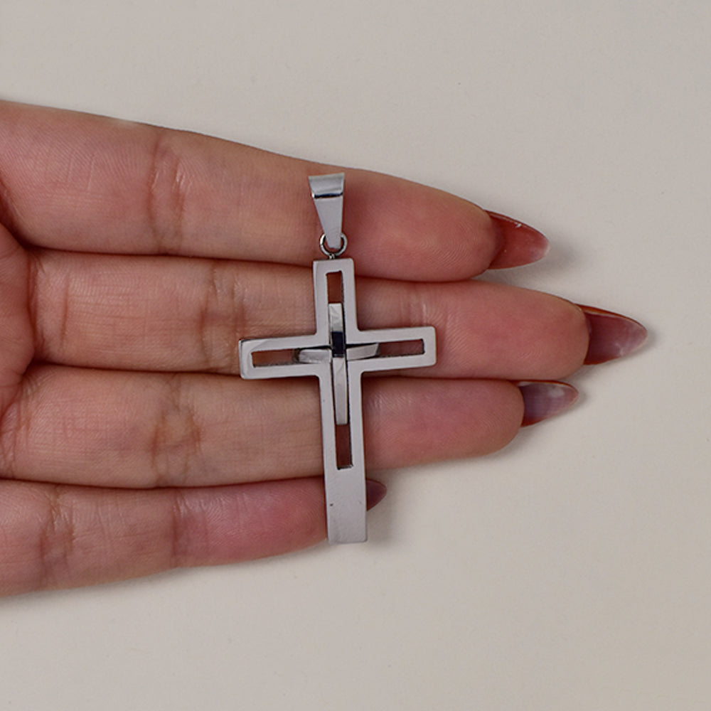 Buy 1 get 1 FREE - Stainless steel Cross cut out pendant 42mm x 27mm - SSGP9401i