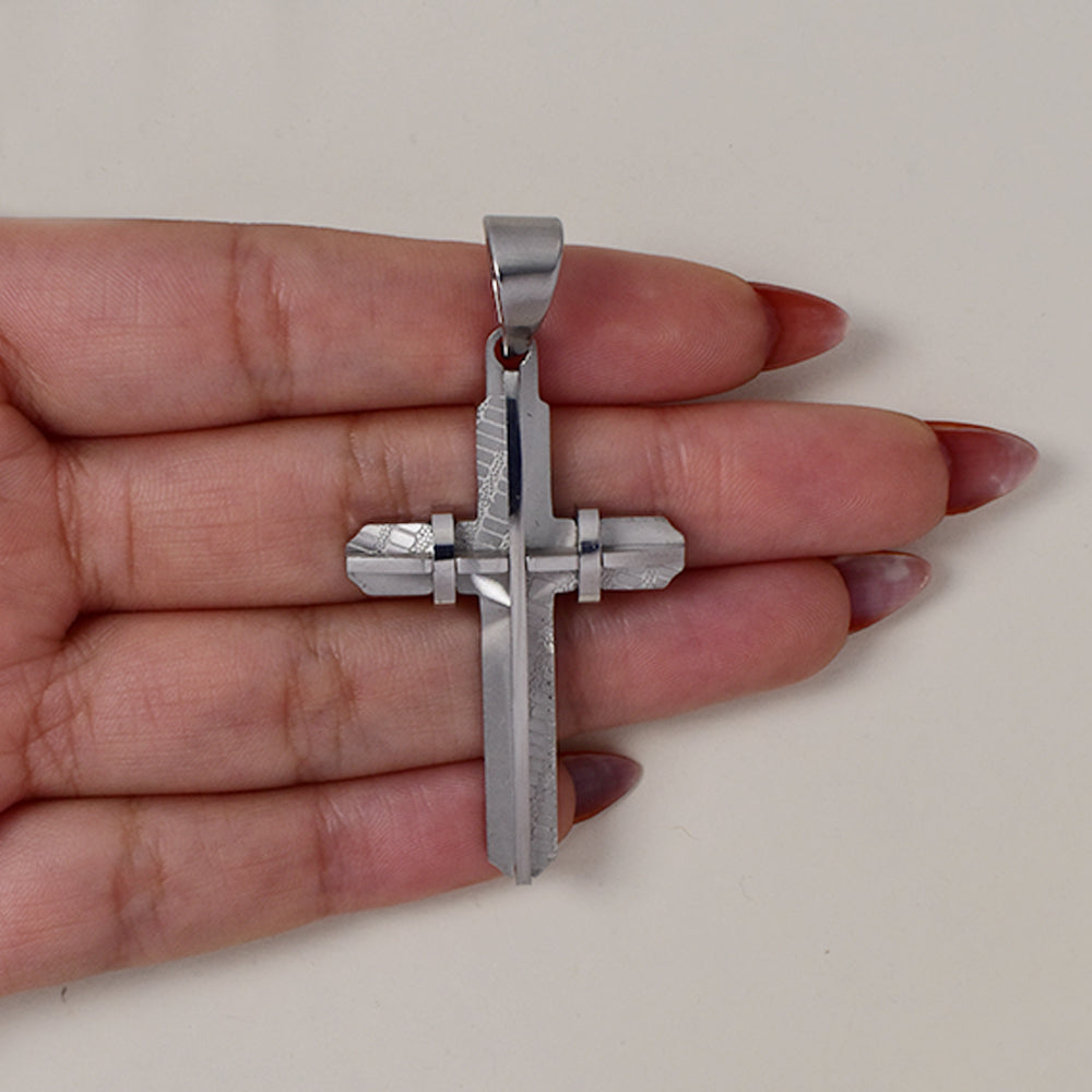 Stainless steel etched 3D cross pendant 51x30mm - SSGP9406i