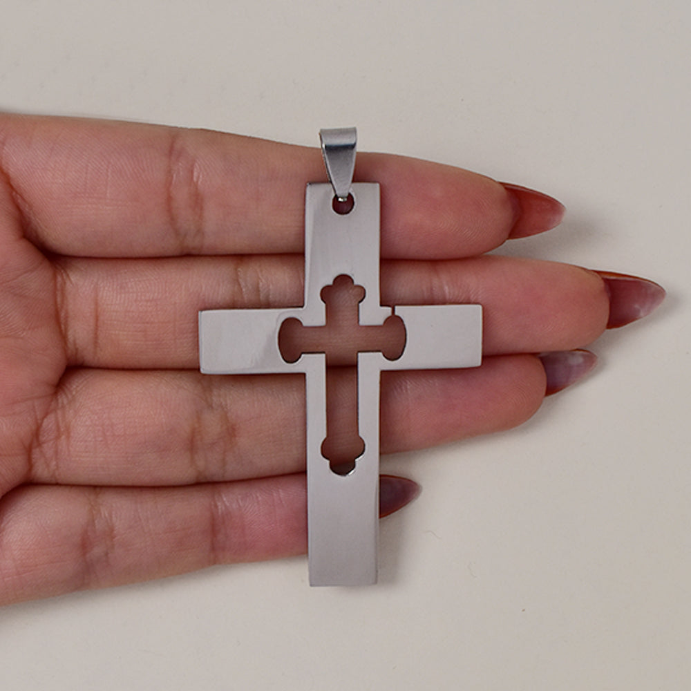 Buy 1 get 1 FREE - Stainless steel large cross pendant with cut out cross 60mm x 40mm - SSGP9408