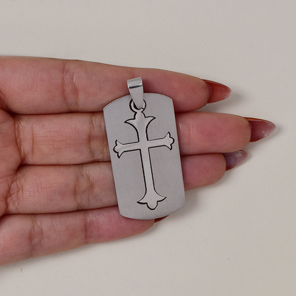Stainless steel cut out and cross disc pendant 43mm x 23mm - SSGP9429i