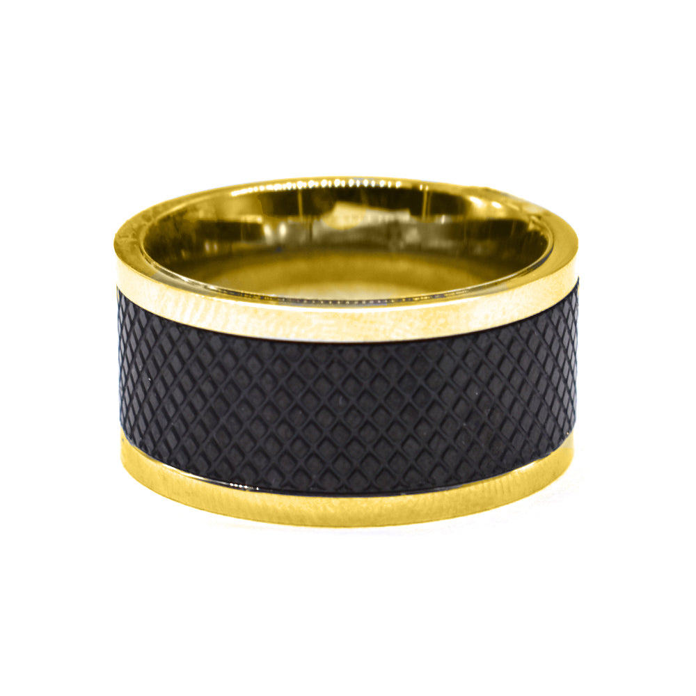Stainless steel gold plated carbon fibre ring - SSGR1839