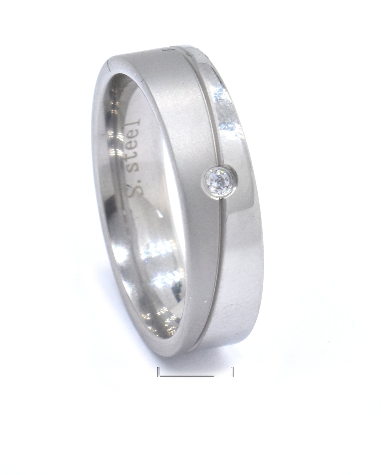 Stainless steel matte and shiny gold plated Cubic Zirconia band ring - SSGR6349