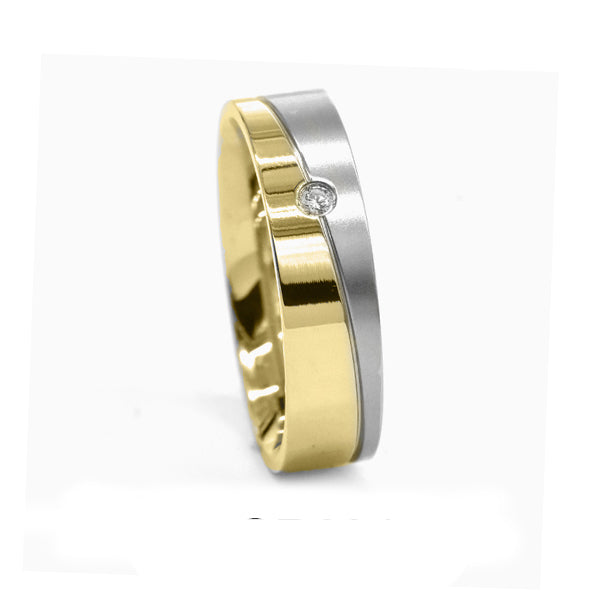 Buy 1 get 1 FREE - Stainless steel matte and shiny gold plated Cubic Zirconia band ring - SSGR6349