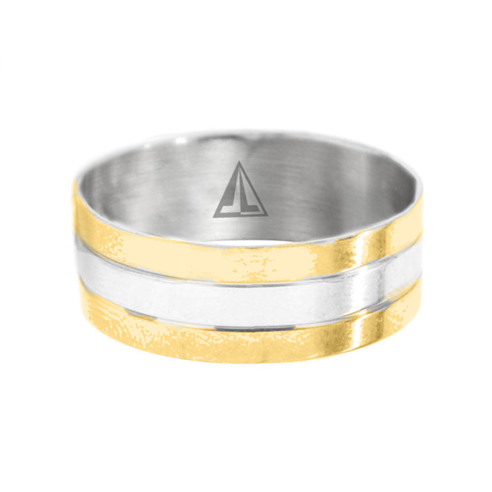 Stainless steel and matt triple line band ring Size: T - SSGR636