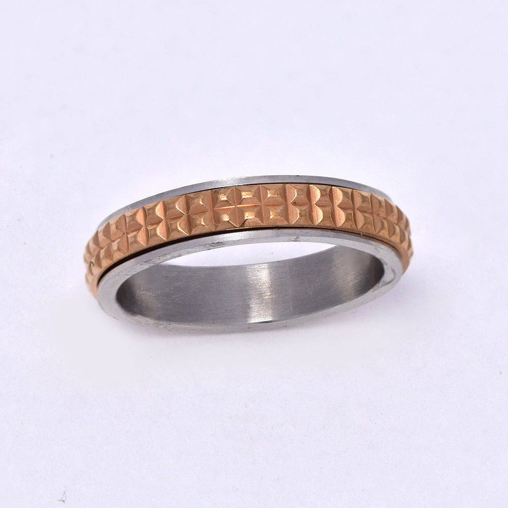 Stainless steel two tone rose gold centre fidget texted ring - SSGR650
