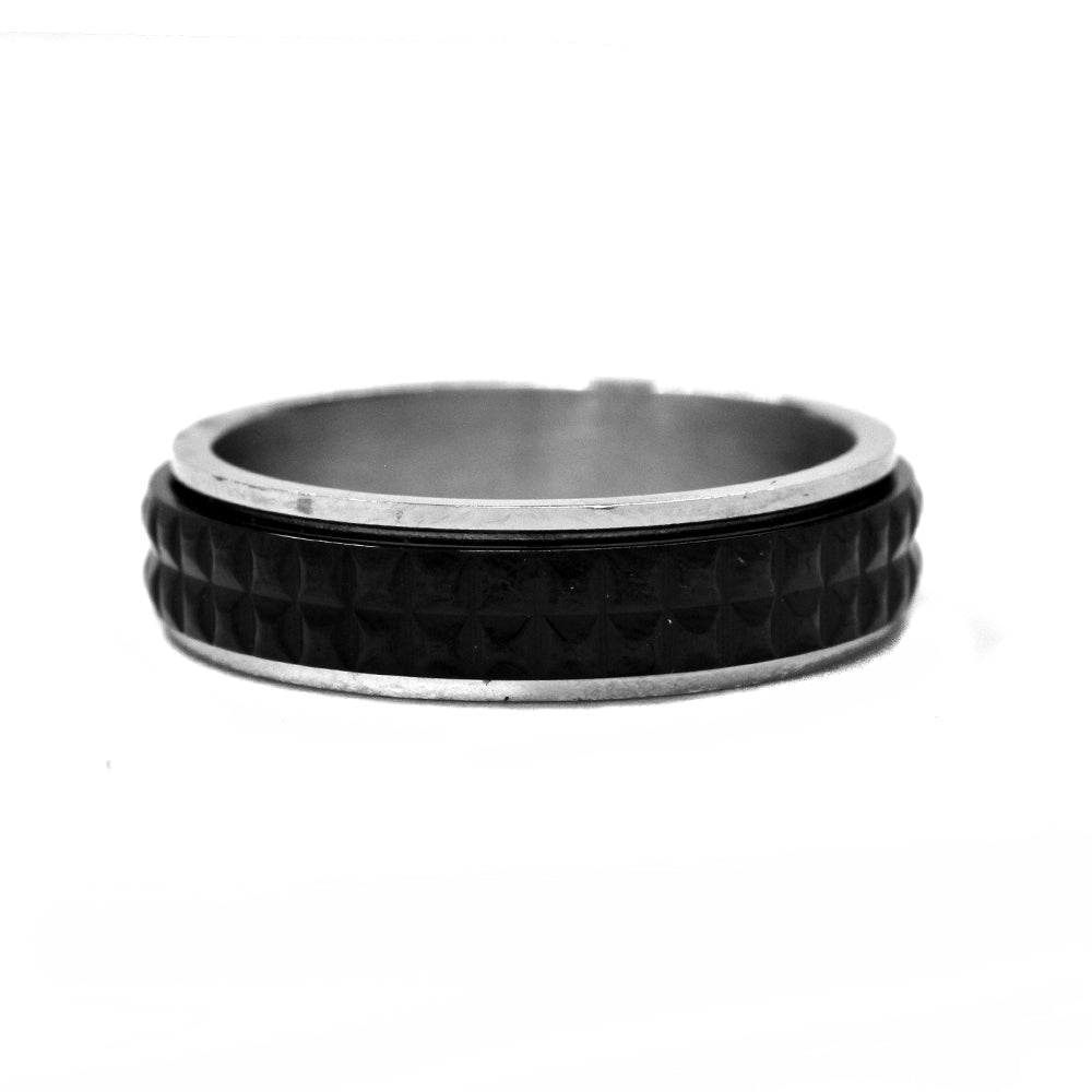Stainless steel 2 row square rubber detail band ring - SSGR652