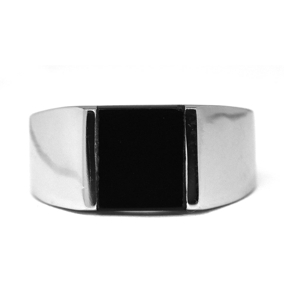 Stainless steel square black plated signet ring - SSGR7300