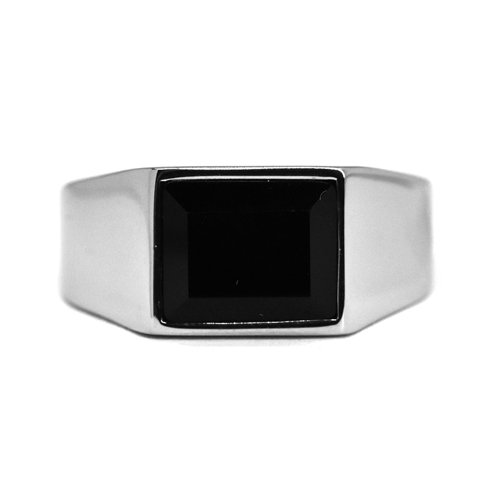 Stainless steel rectangle black plated signet ring - SSGR7304