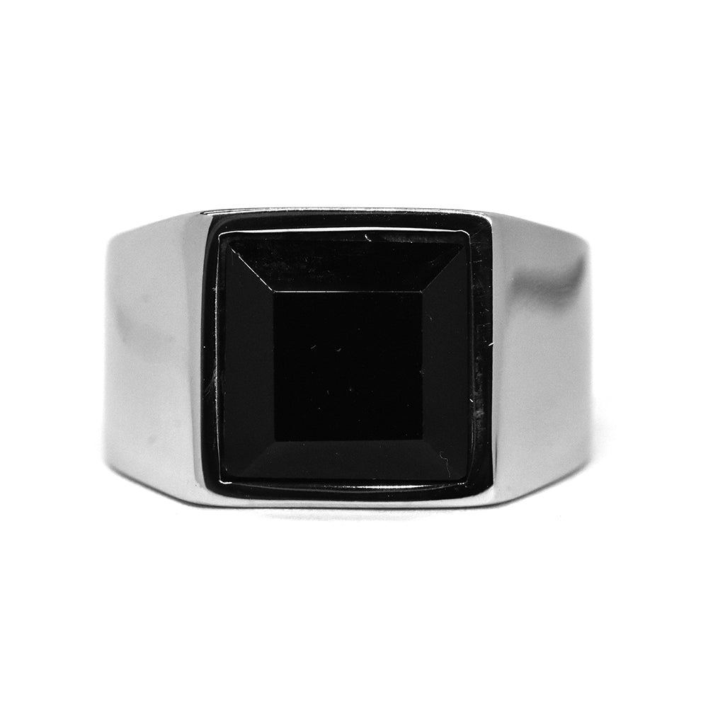Stainless steel black stone signet ring - SSGR7309