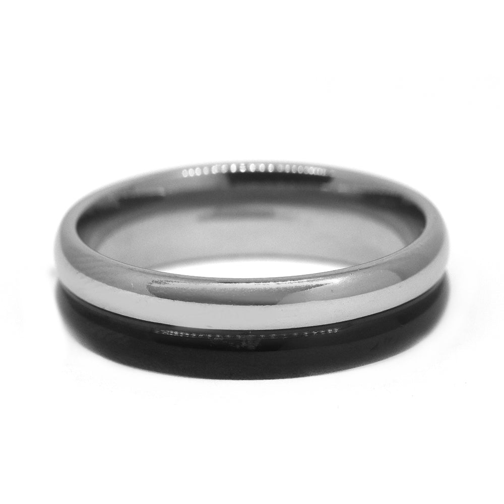 Stainless steel and black plated rounded band ring - SSGR7343