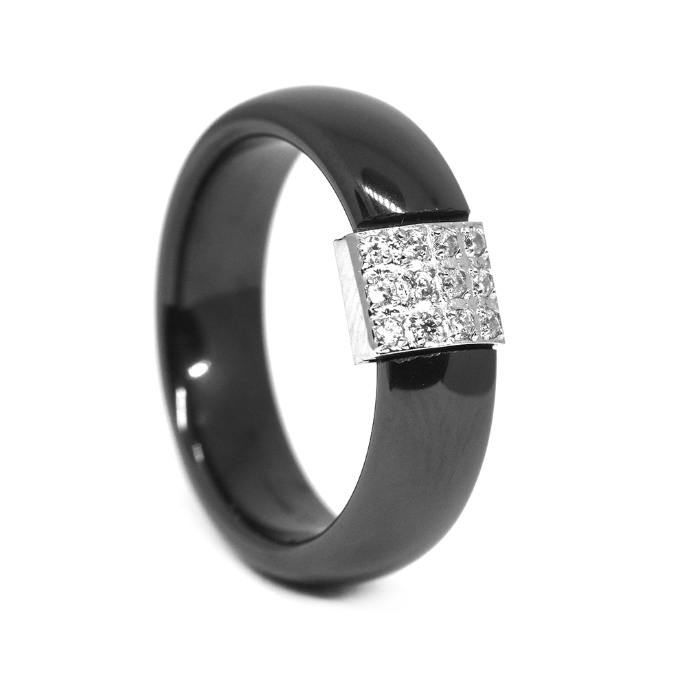 Stainless steel black plated ceramic cubic zirconia ring - SSGR7524