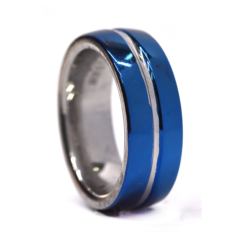 Buy 1 get 1 FREE - Stainless steel blue and silver band ring - SSGR7680i-S
