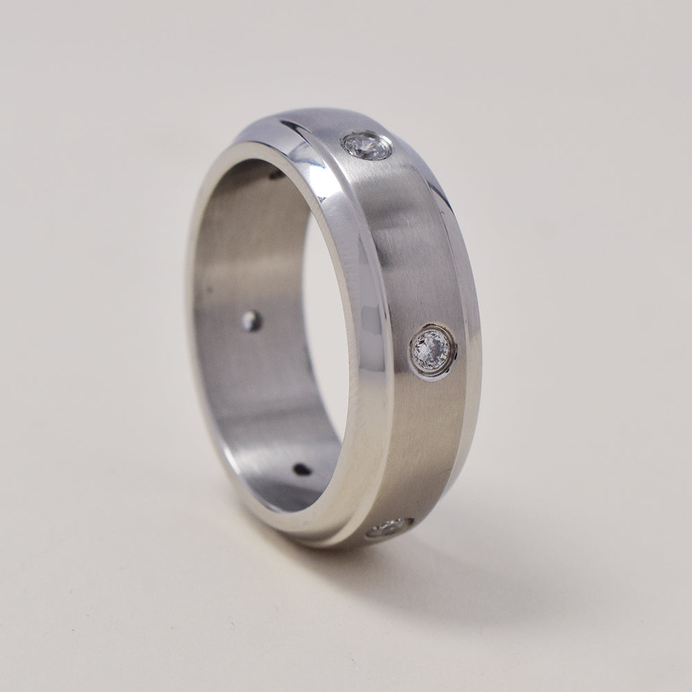 Stainless steel swiss set cubic zirconia band ring Size V - SSGR9451