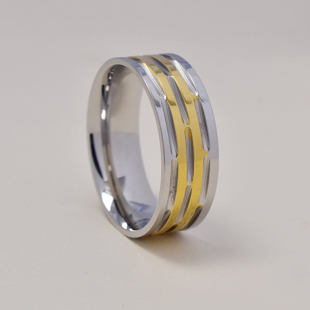 Stainless steel 2 tone band ring Size V - SSGR9456