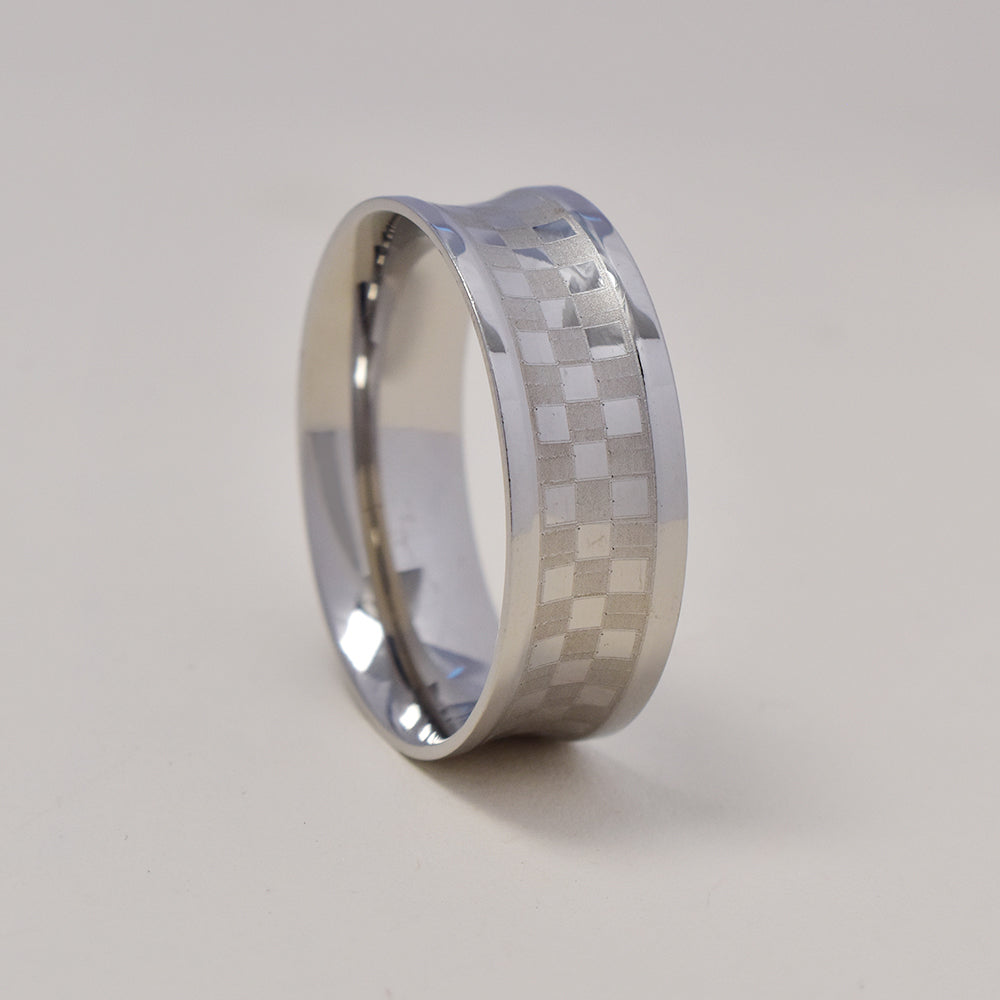 Stainless steel checkered matt ring Size V - SSGR9462