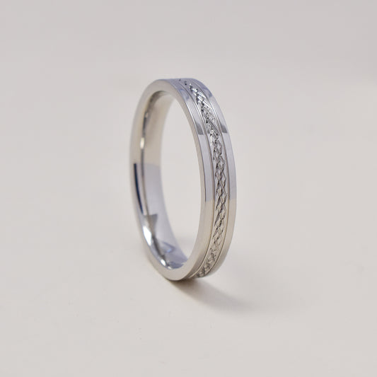 Stainless steel plait pattern band ring   Size V
