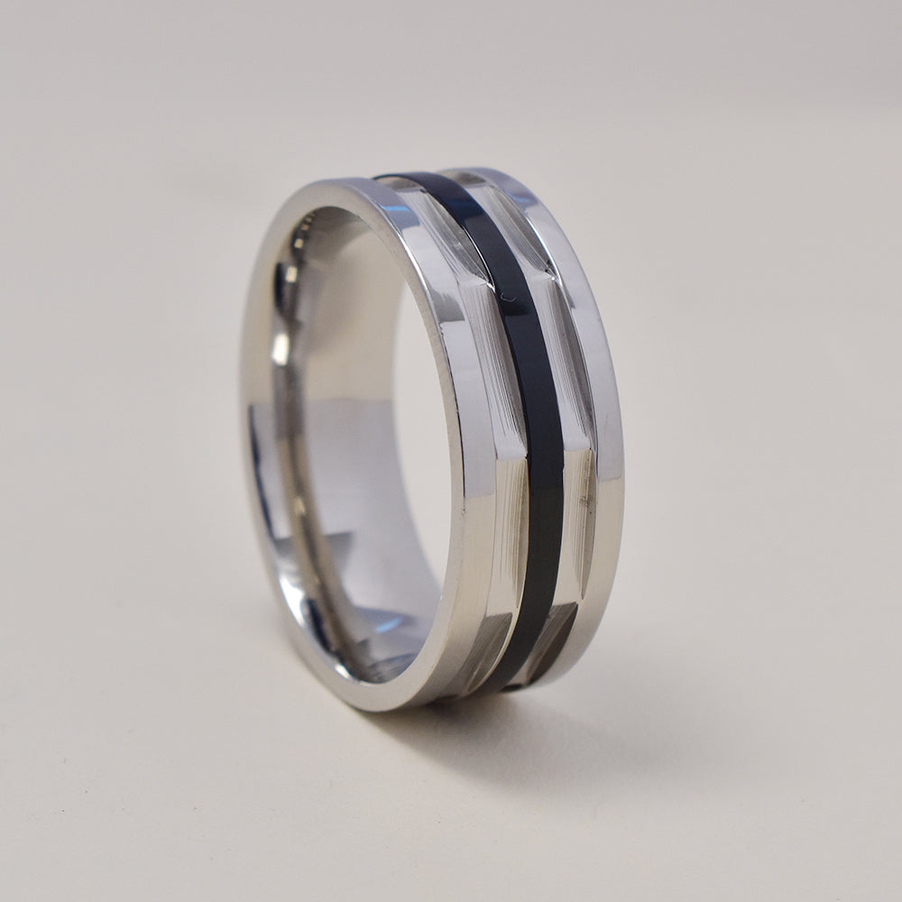 Buy 1 get 1 FREE - Stainless steel black line band ring Size V - SSGR9465