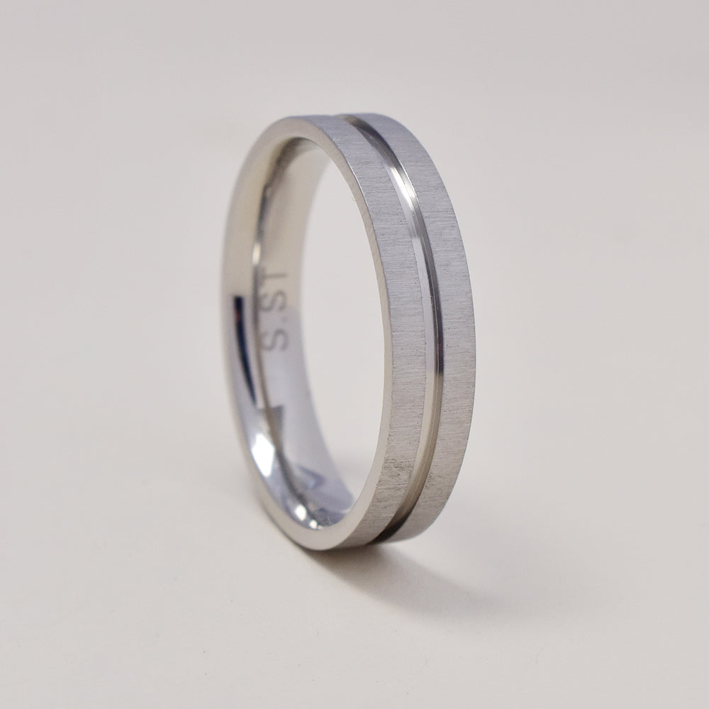Stainless steel matt and shiny mid stripe band ring - SSGR9469
