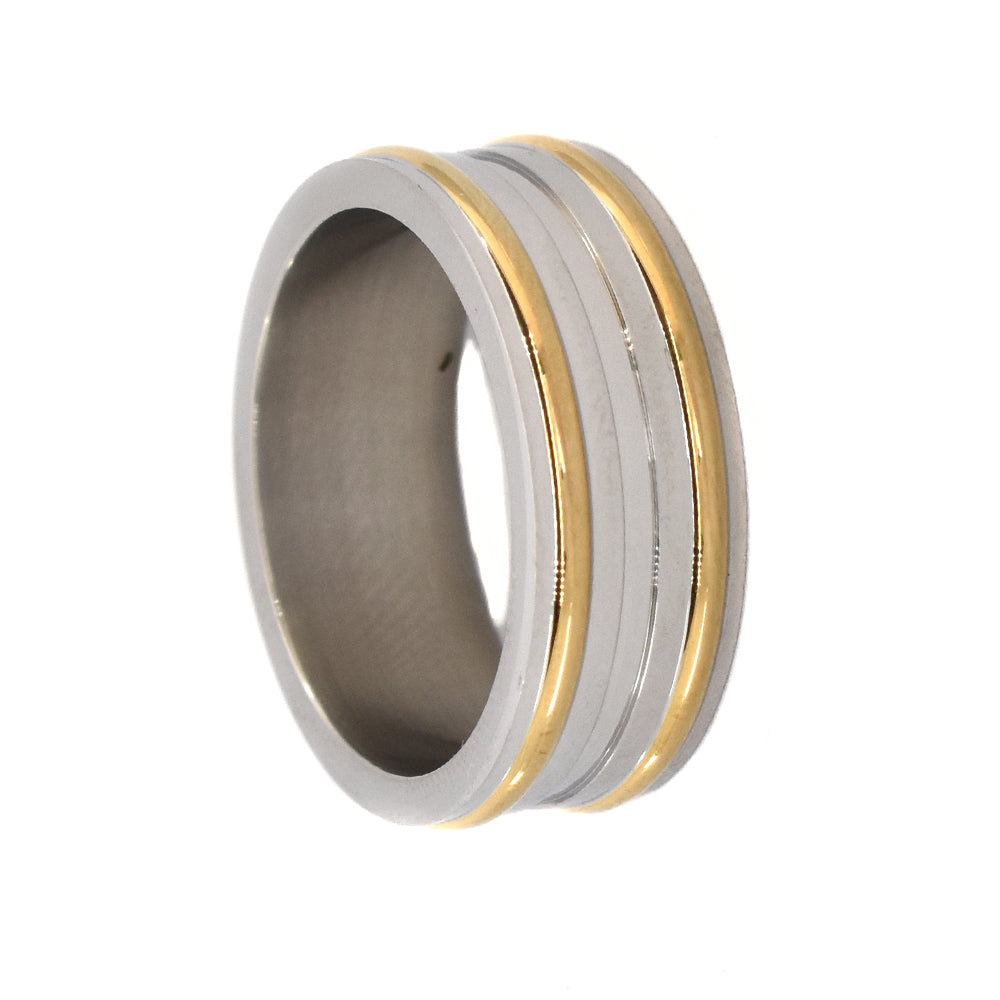 Stainless steel 2 tone 2 line band ring Size R - SSGR9470