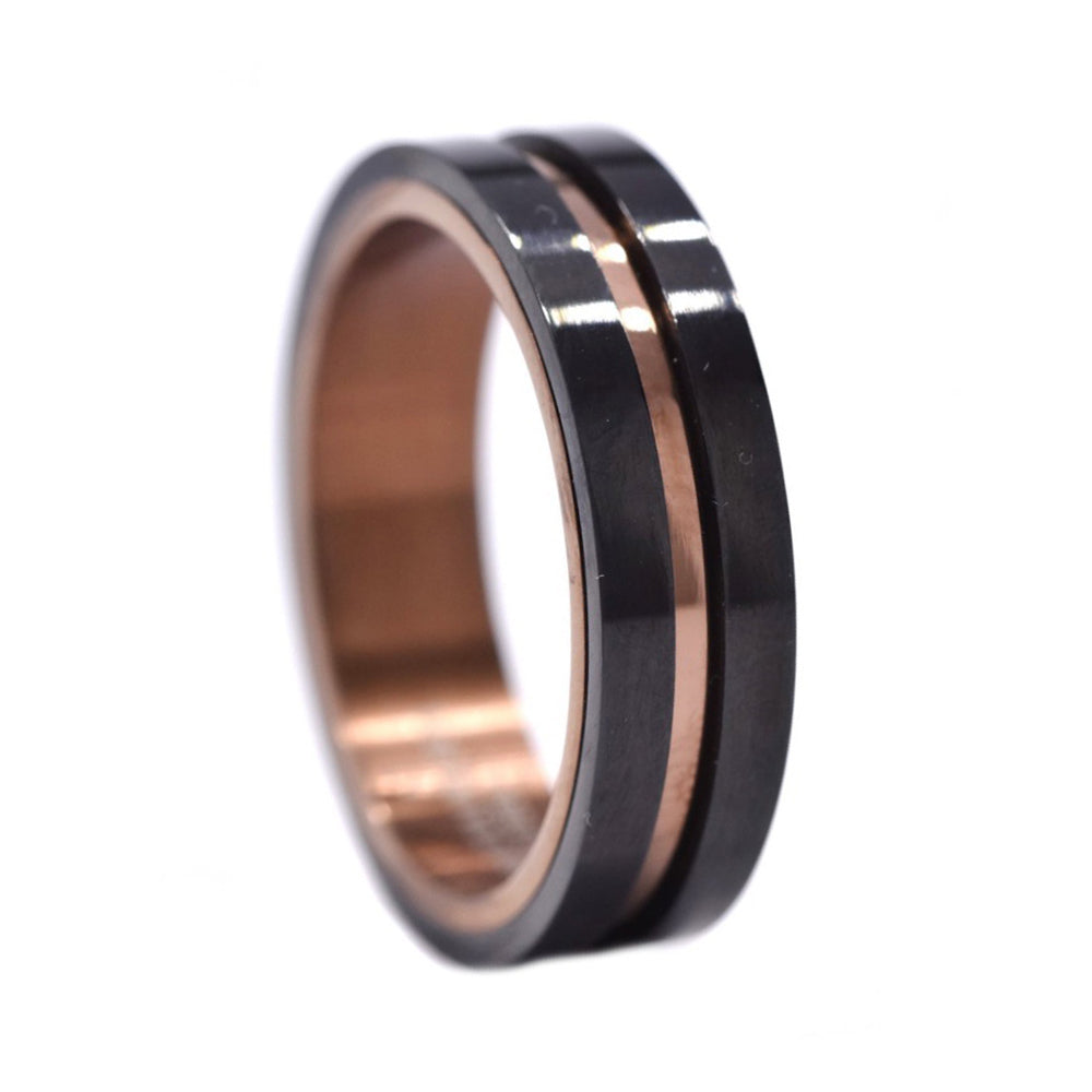 Buy 1 get 1 FREE - Stainless steel black band ring with rose gold line - SSGR9477i