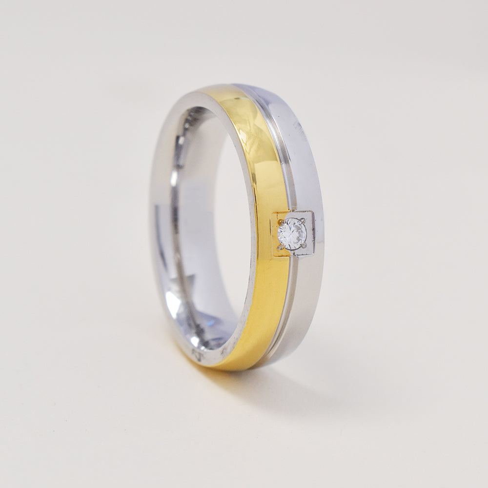 Buy 1 get 1 FREE - Stainless steel double 2 tone cubic zirconia band ring - SSGR9482i