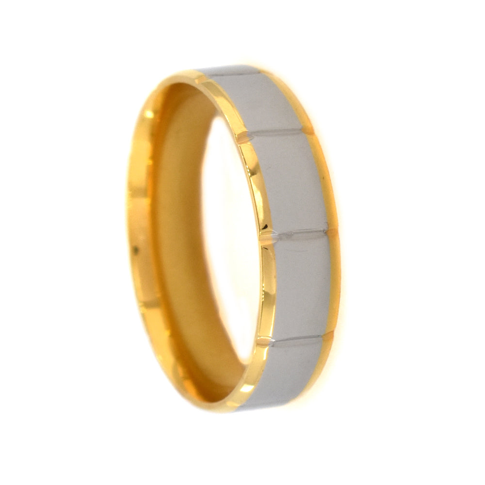 Buy 1 get 1 FREE - Stainless steel 2 tone gold edge matt and shiny band ring - SSGR9483i
