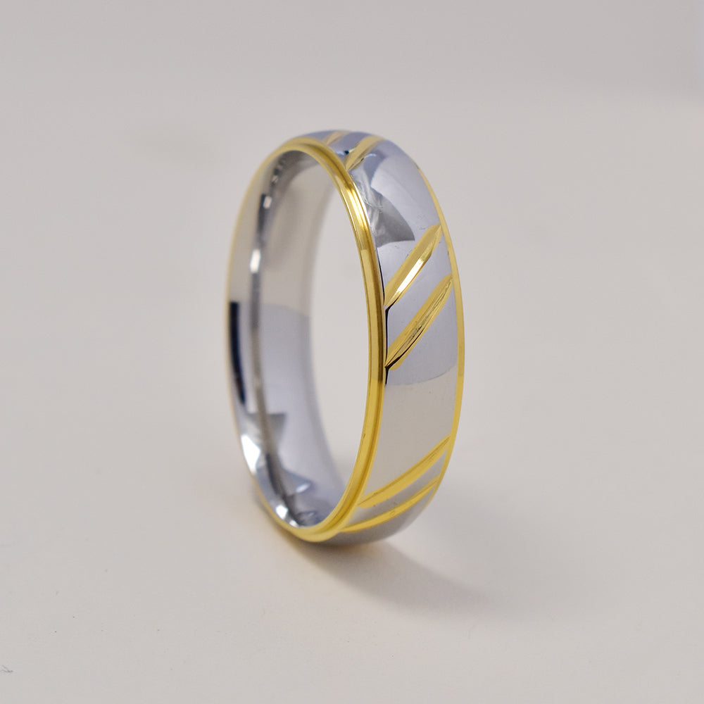 Buy 1 get 1 FREE - Steel diagonal line two toned band - SSGR9485i-G