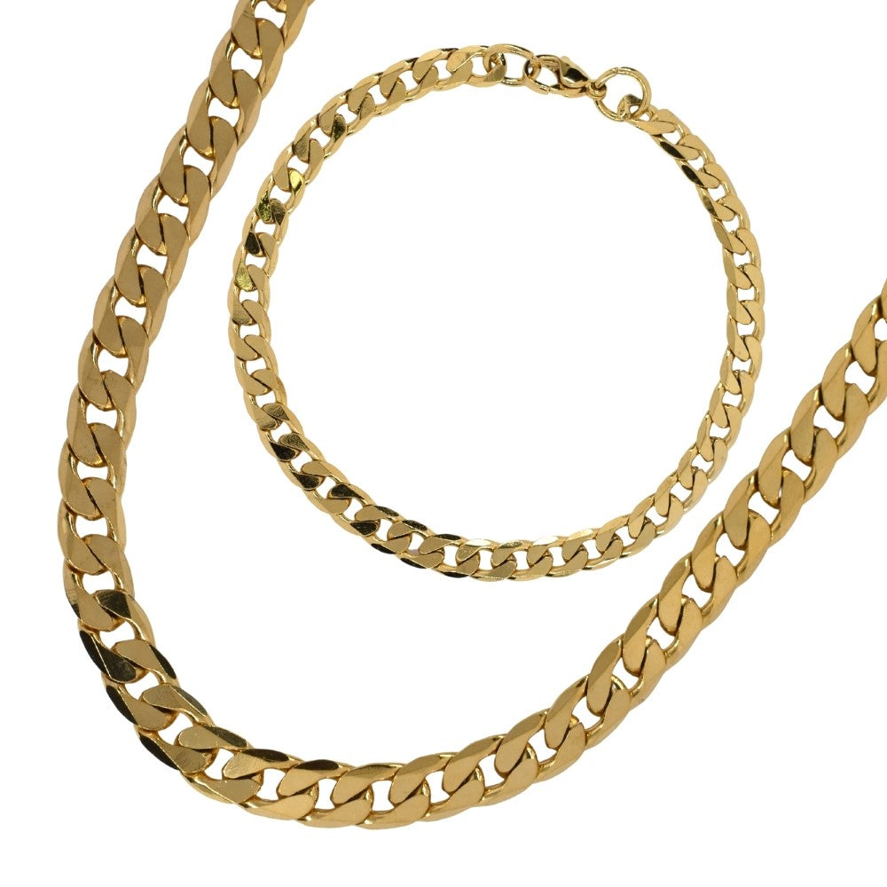 Stainless steel closed curb chain bracelet set - SSGS1335