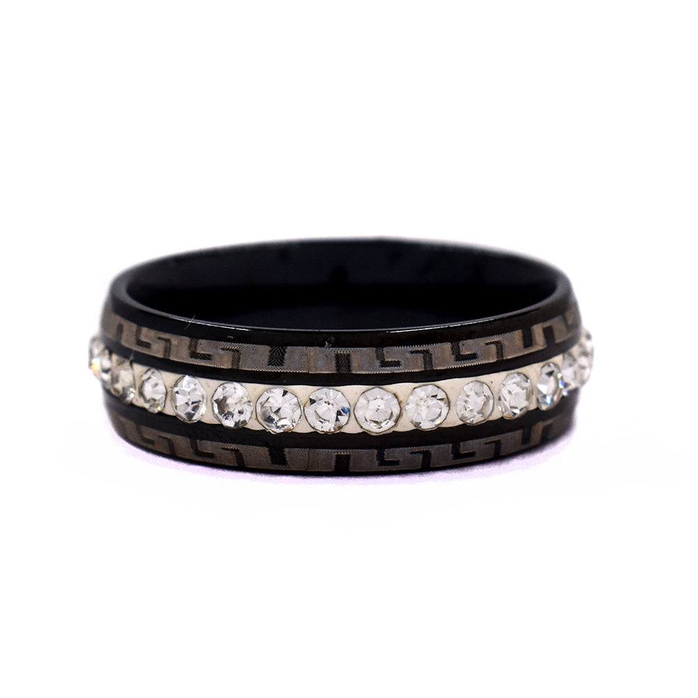 Stainless steel two tone Grecian pattern Cubic Zirconia ring - SSLR8082