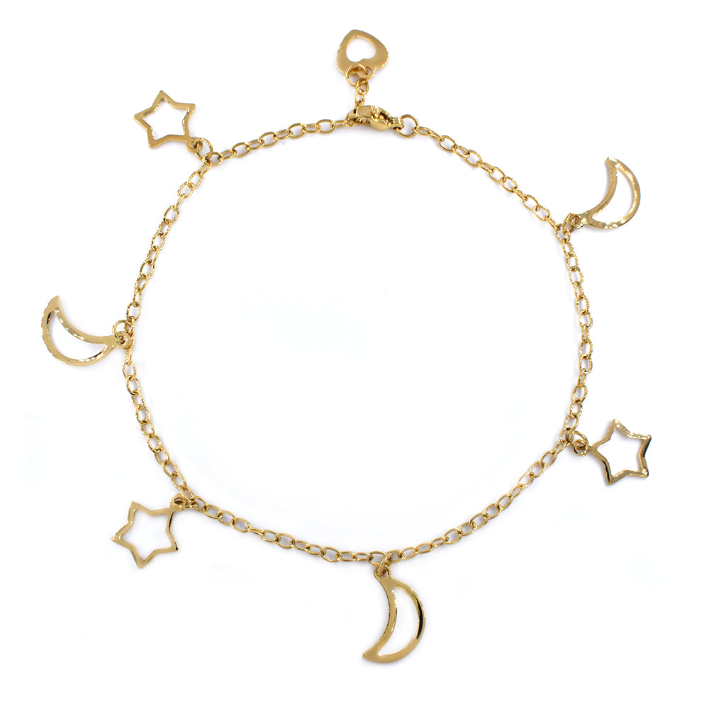 Stainless steel anklet with moon and star charms - SSMA2942