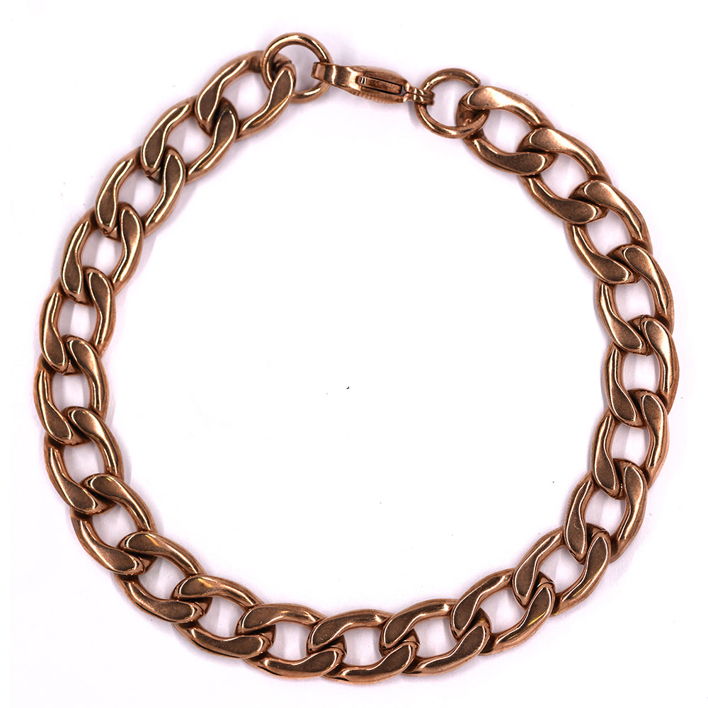 Stainless Steel rose gold 8mm x 21cm curb bracelet - SSMB2023