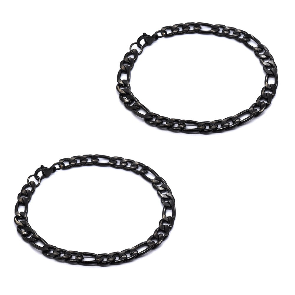 Stainless steel 2 pack 22cm x 7mm figaro bracelet - SSMB2859