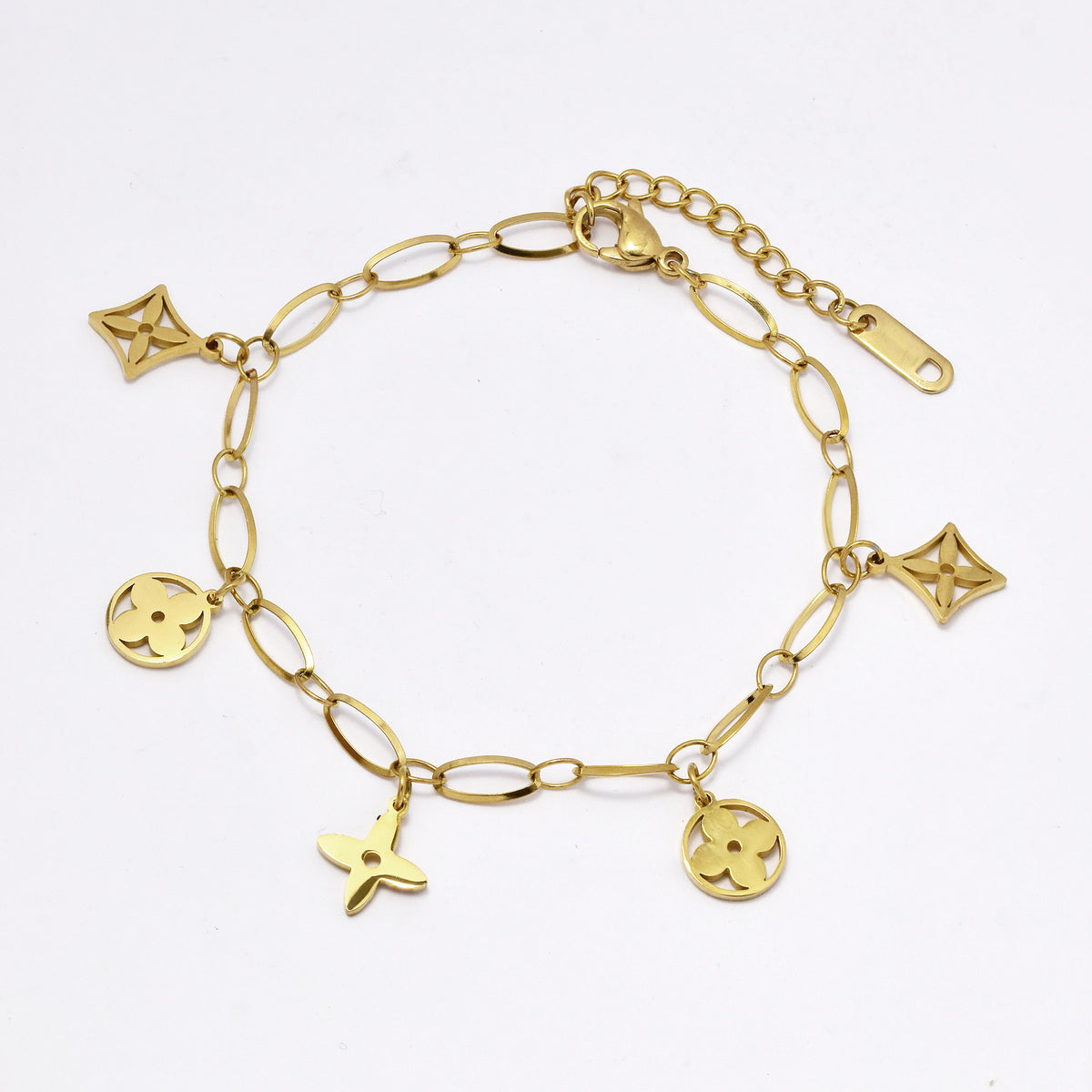 SSMB3037 - Steel 18cm + 4.5cm flower charm bracelet