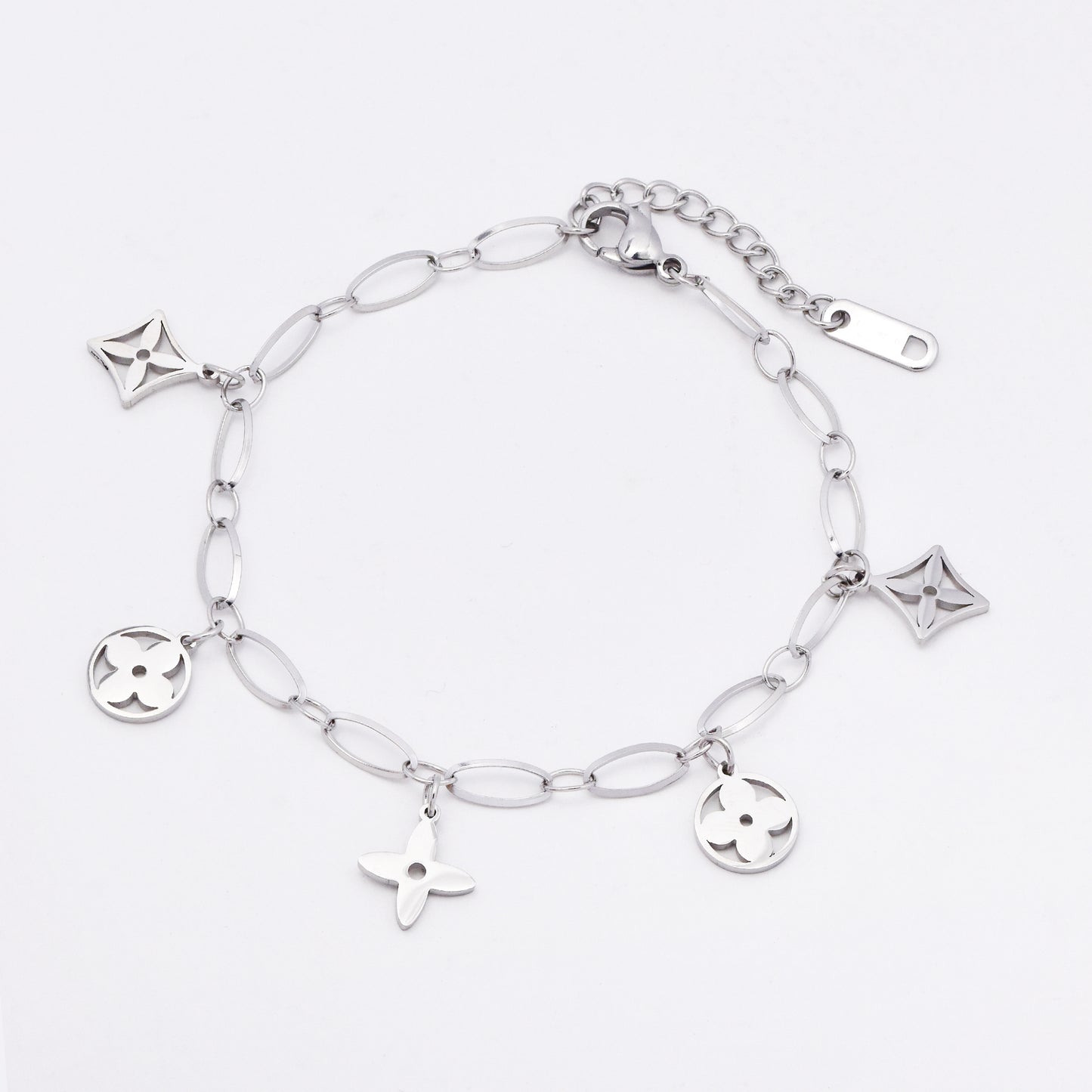 SSMB3037 - Steel 18cm + 4.5cm flower charm bracelet