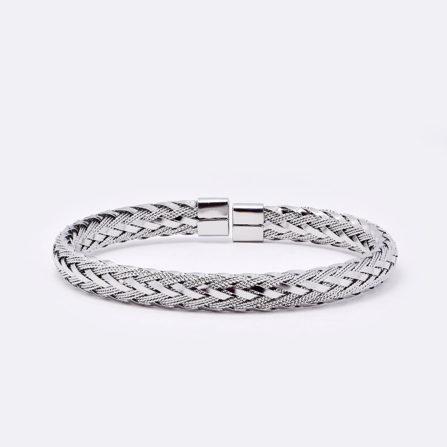 SSMB3197 - Steel 7mm wide cable weave cuff bangle