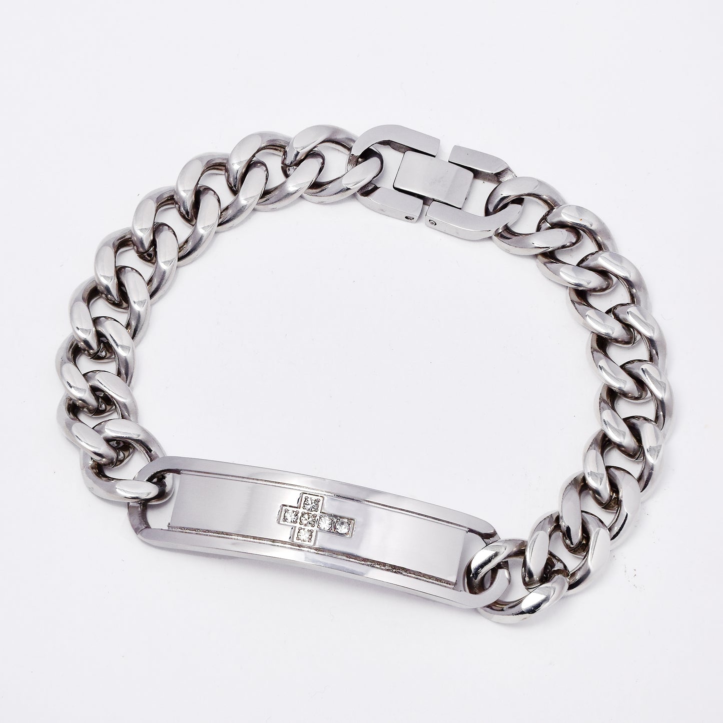 SSMB3217 - Steel 21.5cm x 11mm CZ cross ID bracelet