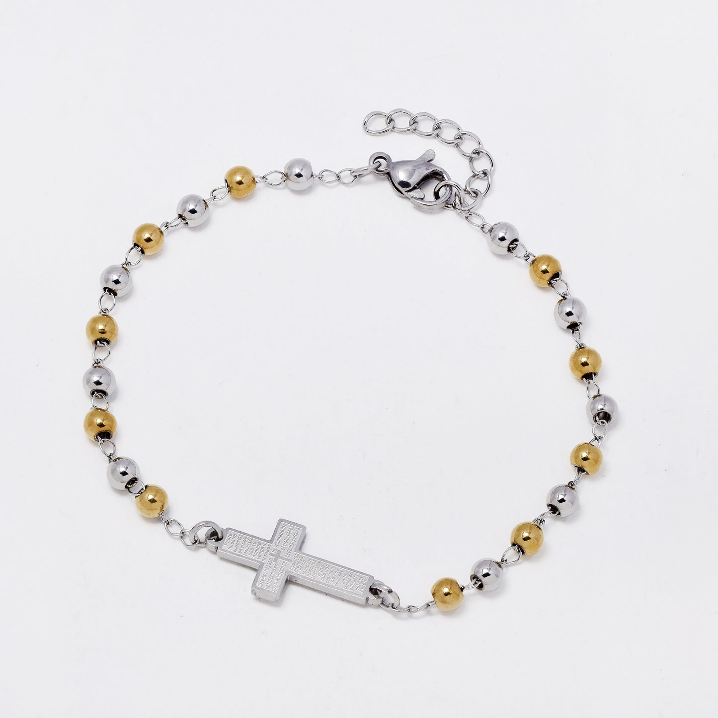 SSMB3241 - Steel 18cm + 3cm x 4mm prayer cross beaded bracelet