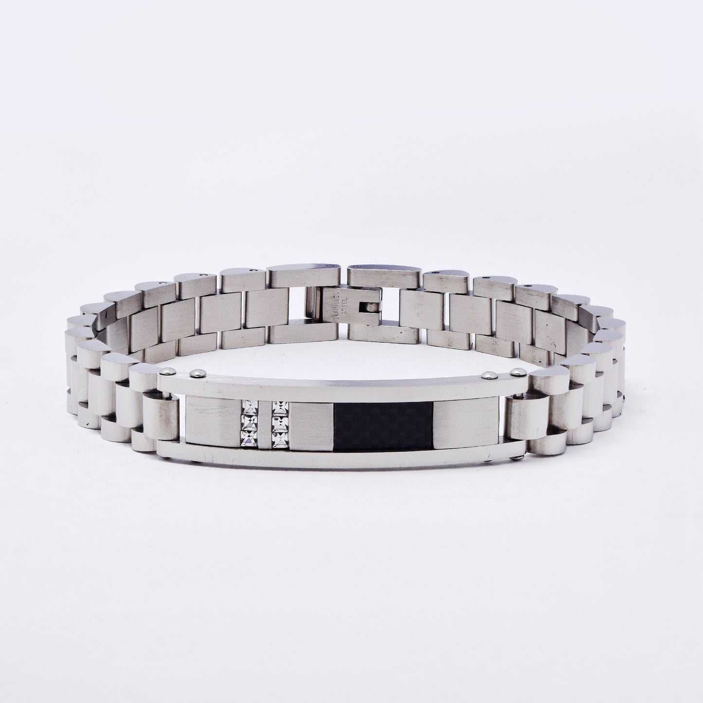 SSMB3326 - Steel 21.5cm x 10mm CZ & carbon watchstrap bracelet