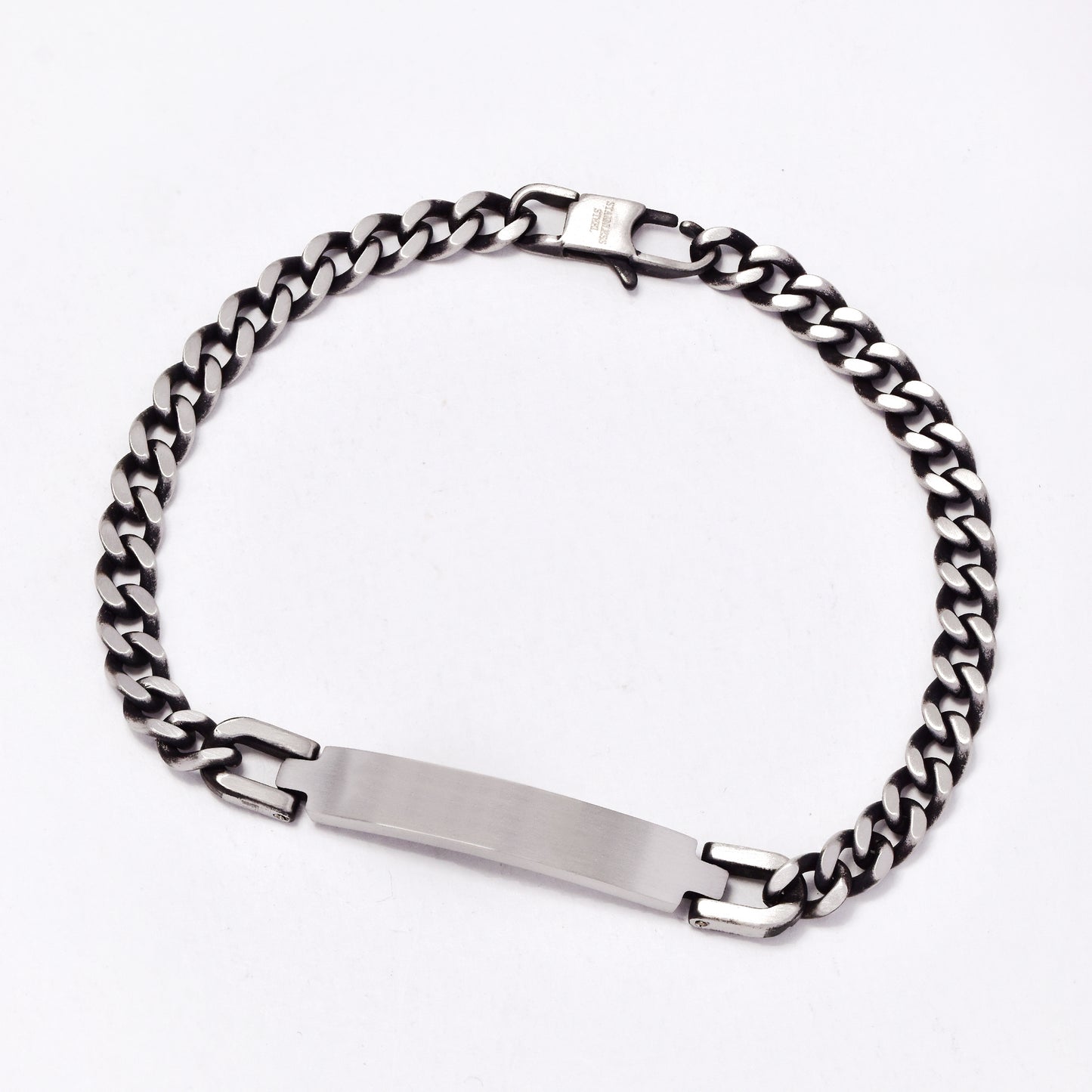 SSMB3412 - Steel 20.5cm x 5mm oxidised ID curb bracelet