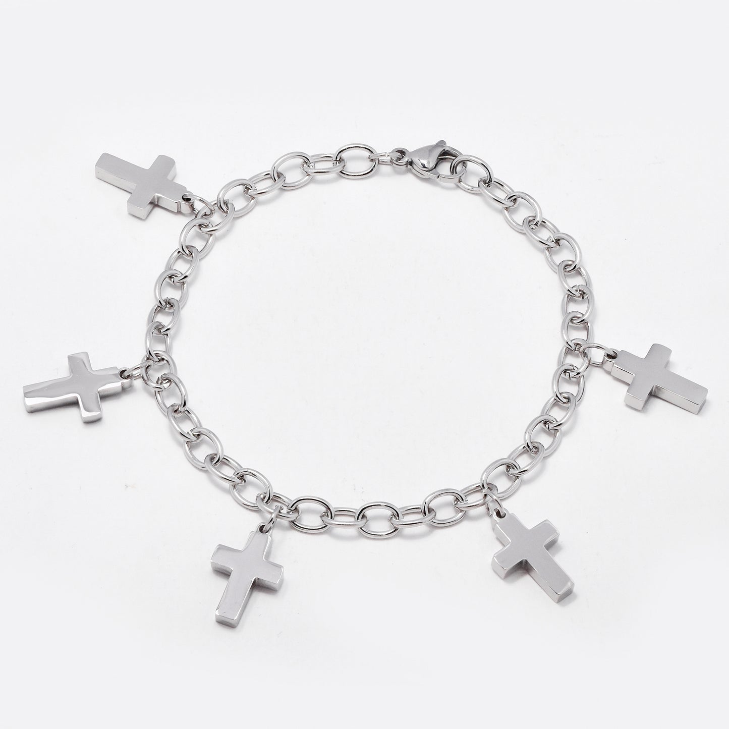 SSMB3461 - Steel 22cm x 6mm bold cross charm bracelet