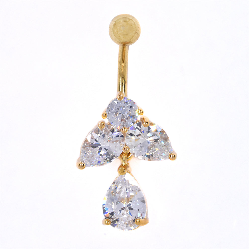 Stainless steel gold plated cubic zirconia dangling belly ring - SSMBJ2001