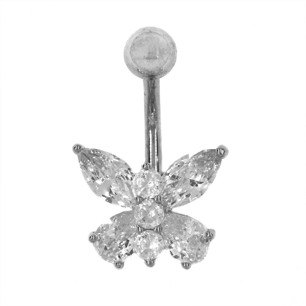 Stainless steel cubic zirconia dangling belly ring - SSMBJ2003