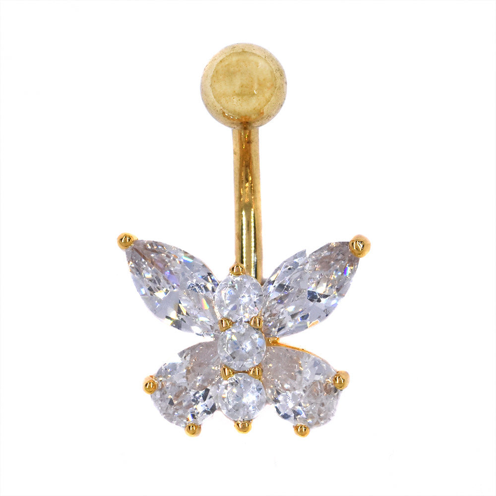 Stainless steel cubic zirconia dangling belly ring - SSMBJ2003